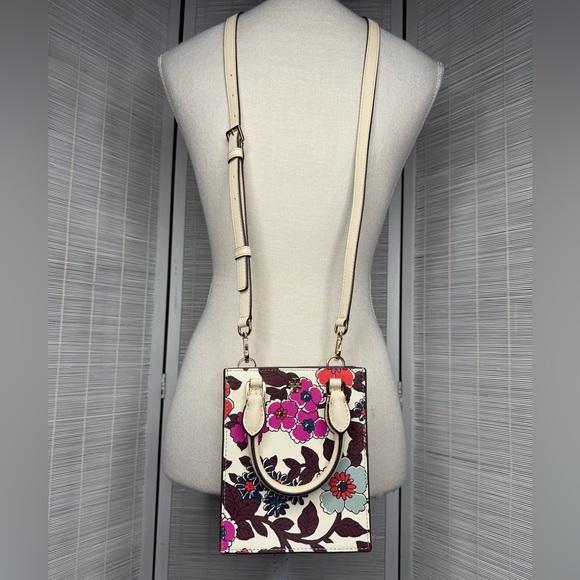 Tory Burch Emerson Printed Mini Bag Multicolor Floral Crossbody Leather Handles - Picture 1 of 12